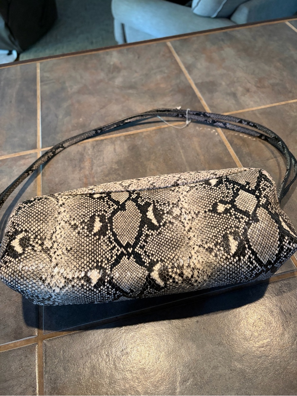 Snake Print Shoulder Bag - Black & White